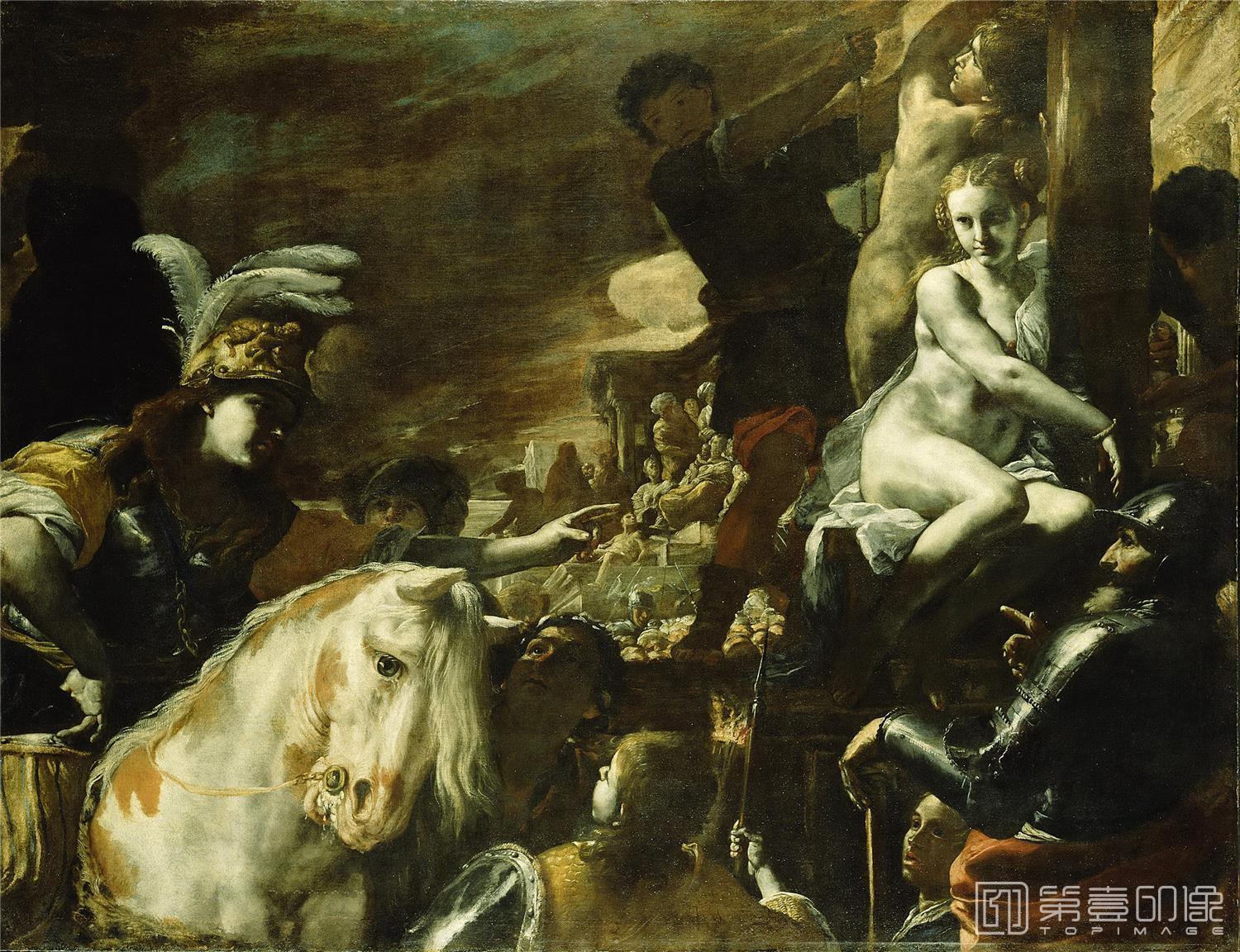 油画-美国洛杉矶保罗盖蒂美术馆-Прети Маттиа (Кавалер Калабрезе) (1613 Таверна Калабрия - 1699 Ла Валетта) - Клоринда спасает Олиндо и Софрони-246